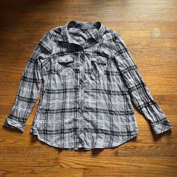 Torrid Gray Plaid Button Down - Picture 1 of 9